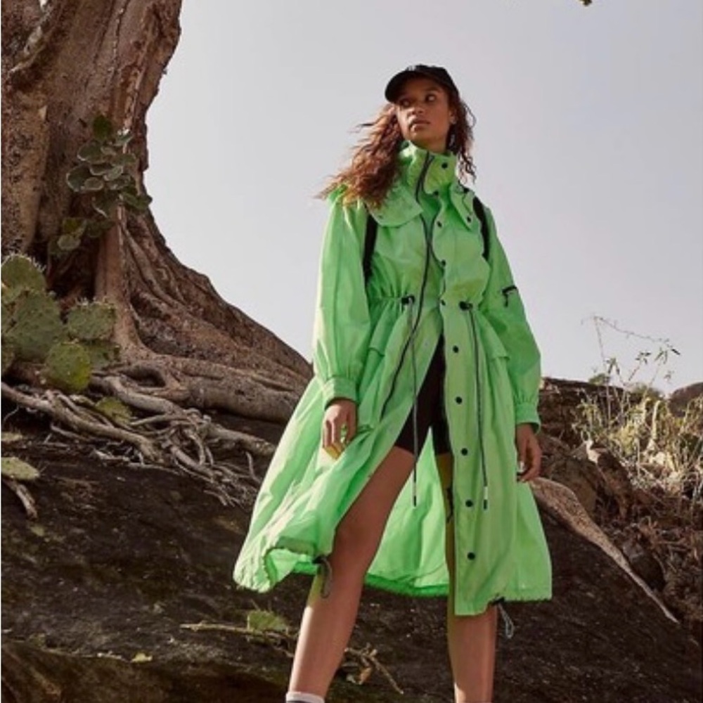 Free People Neon Green Drawcord Trench Coat